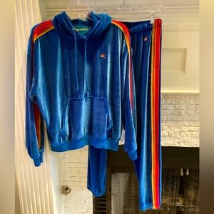 Aviator Nation SET Velvet Hoodie & Sweatpants Vintage Blue NWOT